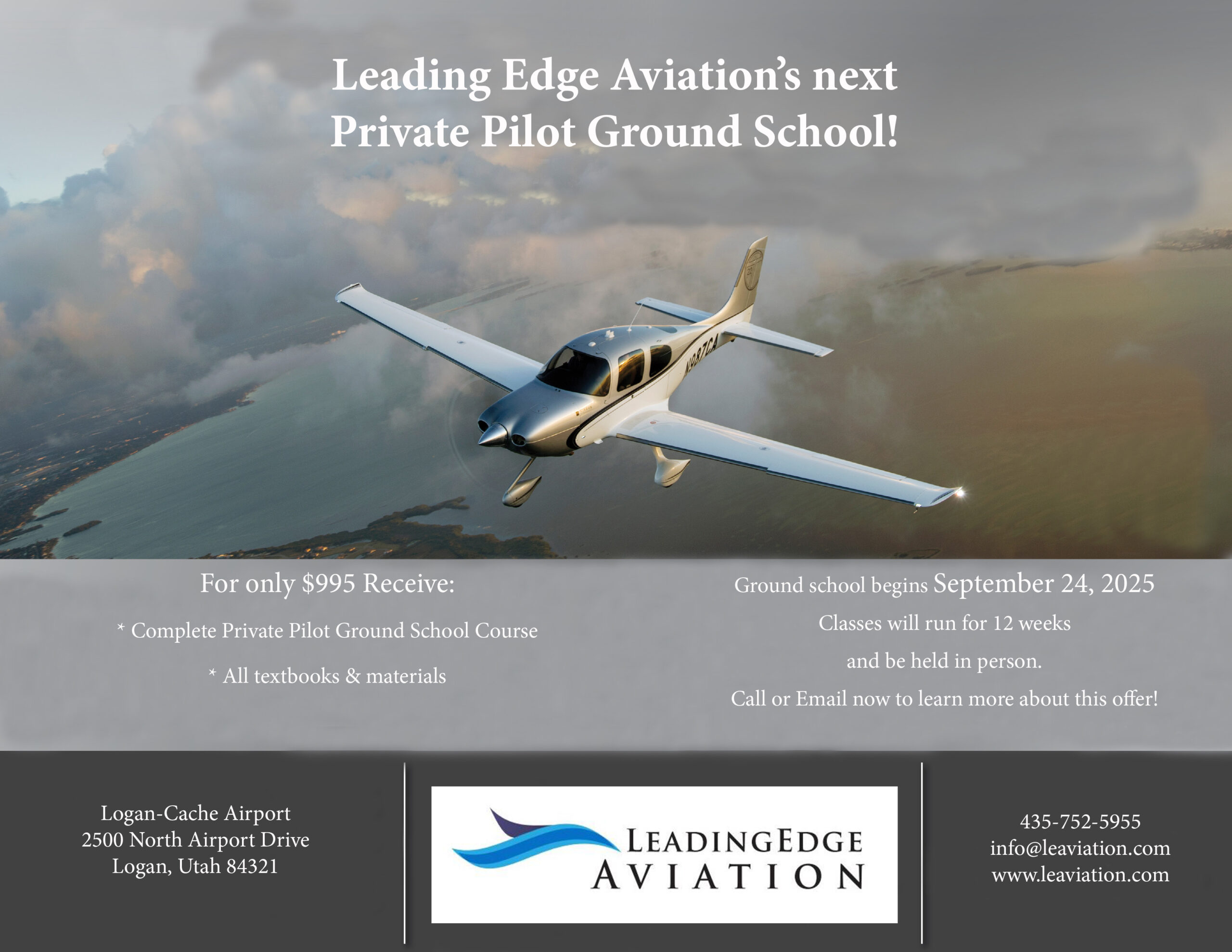 Private Pilot Ground School give the gift of flight this season! Discovery flight gift certificates. Call 1-877-FLY UTAH
